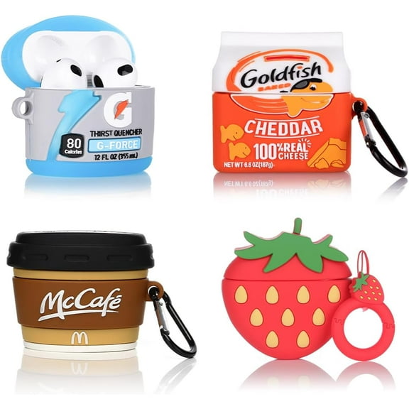 (4Pack) Case for AirPods 3rd Generation Earbuds (2022), Silicone Charging Case Protective Cover with Cute Cartoon Skin Design for AirPods 3, with Carabiner (B W F A)