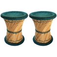 thumbnail image 1 of Natural Geo Moray Accent Stool (Set of 2) - Handwoven Teal, 1 of 4