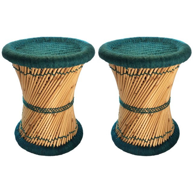 Natural Geo Tabouret d'Accent Moray (Ensemble de 2) - Tissé à la Main Turquoise