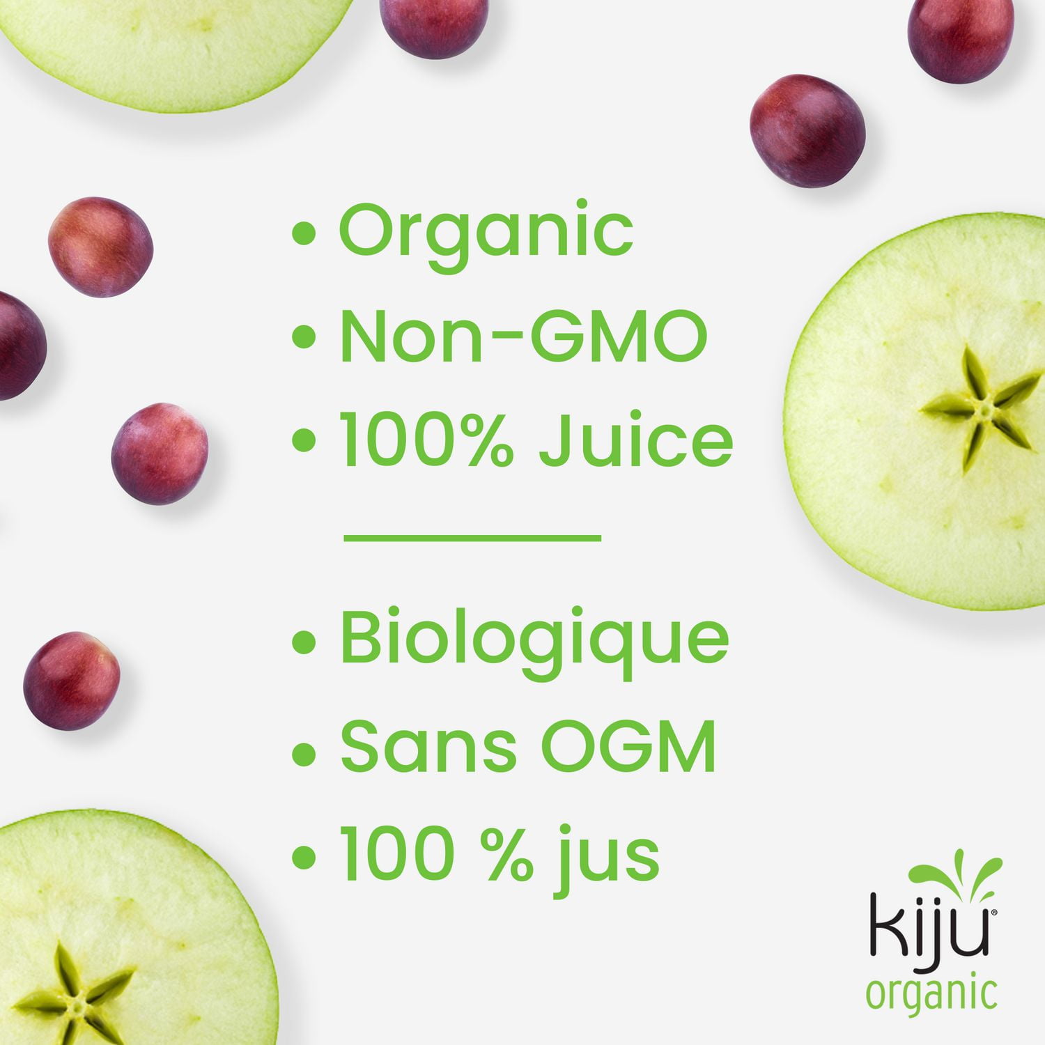 Mélange de jus de fruits pomme et raisin biologique Kiju 1 litre