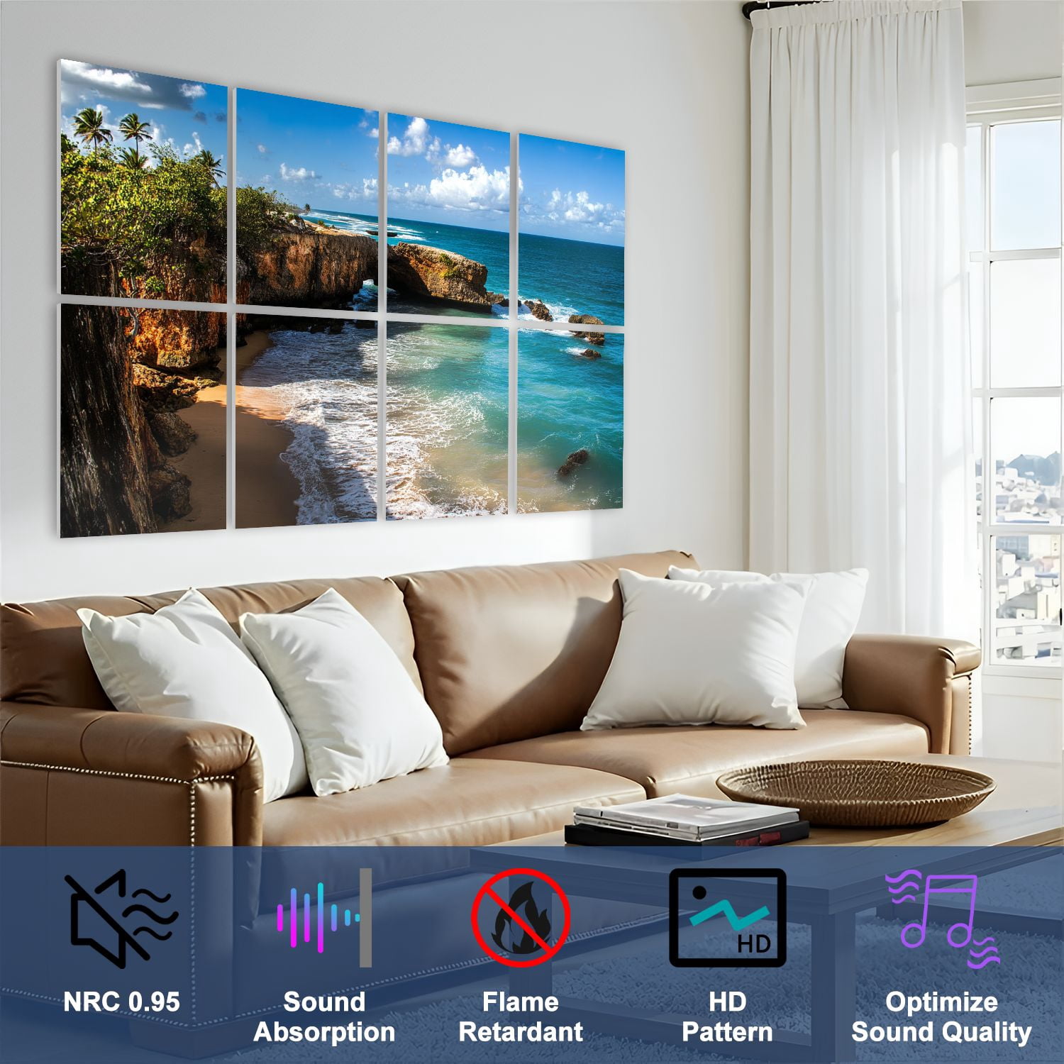 8 Pack Art Acoustic Panels Sound Absorbing stone bridge cabo puerto Decorative Soundproof Wall Panels Self Adhesive for Nursery Game Room Bedroom 48"x32"