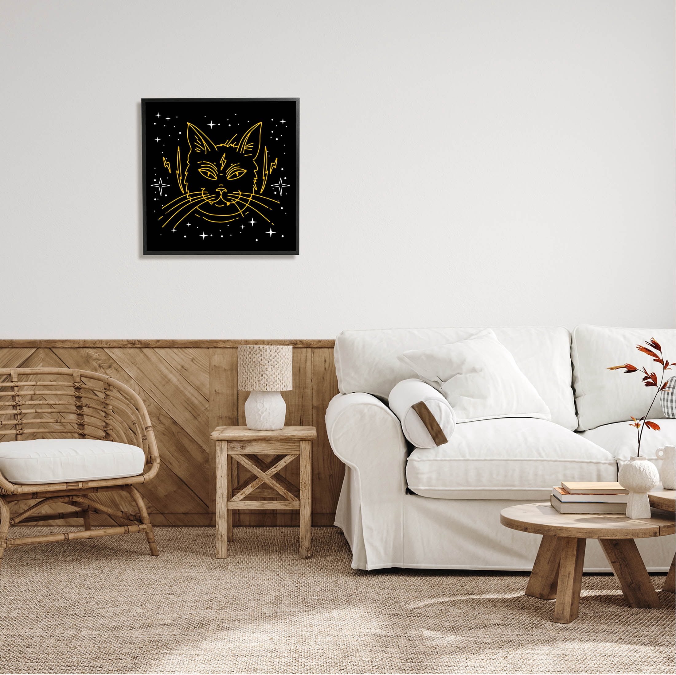 Stupell Industries Starry Cat Lightning Bolt Graphic Art Black Framed Art Print Wall Art, Design by Lil' Rue