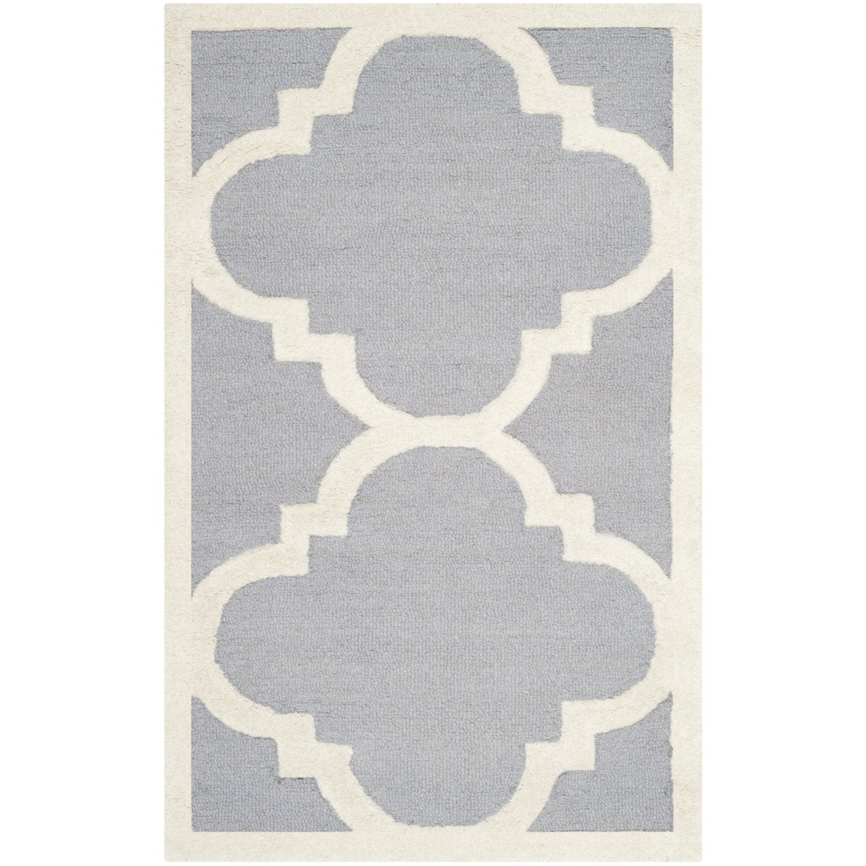 SAFAVIEH Cambridge Justine Geometric Quatrefoil Wool Area Rug, Silver/Ivory, 6' x 6' Square