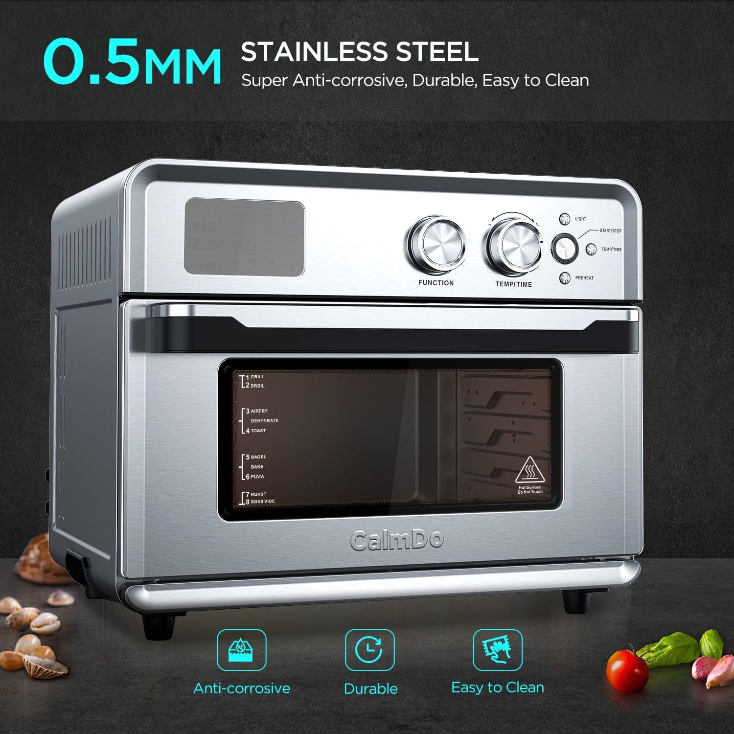 CalmDo AF25L Toaster Oven, CalmDo 26.3QT Large Air Fryer Convection Oven, Fry Oil-Free, 21 Preset Cooking Functions, Stainless Steel - image 6 of 10
