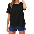 thumbnail image 3 of Frnrwgo Women's Solid Color Long-sleeved Round Neck Button Cuff Open Pullover T-shirt, 3 of 6