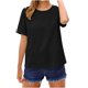thumbnail image 4 of TaTaai Women's short sleeve crew neck top, linen cotton fabric, solid color, button cuffs, cutout detail, pullover style, casual loose fit, soft breathable, ideal for daily outings Gift, 4 of 8