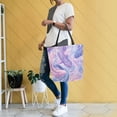 thumbnail image 6 of Open Top Canvas Tote Bag with Zipper Reusable Shopping Bag 13.5x15" Roomy Carryall Pale Pink Marine Creatures, 6 of 9
