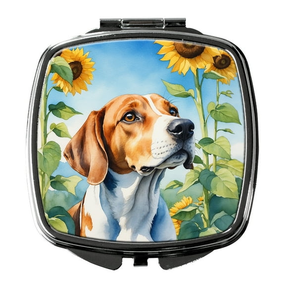 English Foxhound in Sunflowers Compact Mirror 2.75 in x 3 in