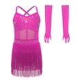thumbnail image 4 of Choomomo Girls Sequin Fringed Dresses Tassel Skirted Leotard Latin Dance Outfits with Gloves Party Bodysuit Hot Pink 16, 4 of 7