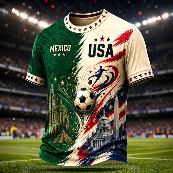 USA 2026 Soccer Cup Style V-Neck Jersey for Men, Short Sleeve Breathable Top with Dynamic Star & Ball Graphic, Lightweight Athletic Shirt, 1 PC Army Green L