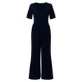 thumbnail image 7 of Riforla Womens Summer Short Sleeve Jumpsuits High Waist Low Cut Casual Scoop Neck Fit and Flare Long Pants Rompers Jumpsuits for Women Navy S, 7 of 7