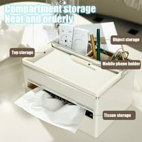 Multifunctional Tissue Box with Phone Holder, Tabletop Organizer with Storage Compartments, Modern Napkin Dispenser with Smartphone Stand, Living Room Bedroom Decor