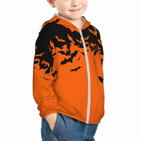 

Uemuo Halloween With Black Bats Pattern Rash Guard for Boys Girls Long Sleeve Swim Shirts UPF 50+ UV Sun Protection Hooded Fishing Shirt with Pocket for Kid-2 Years