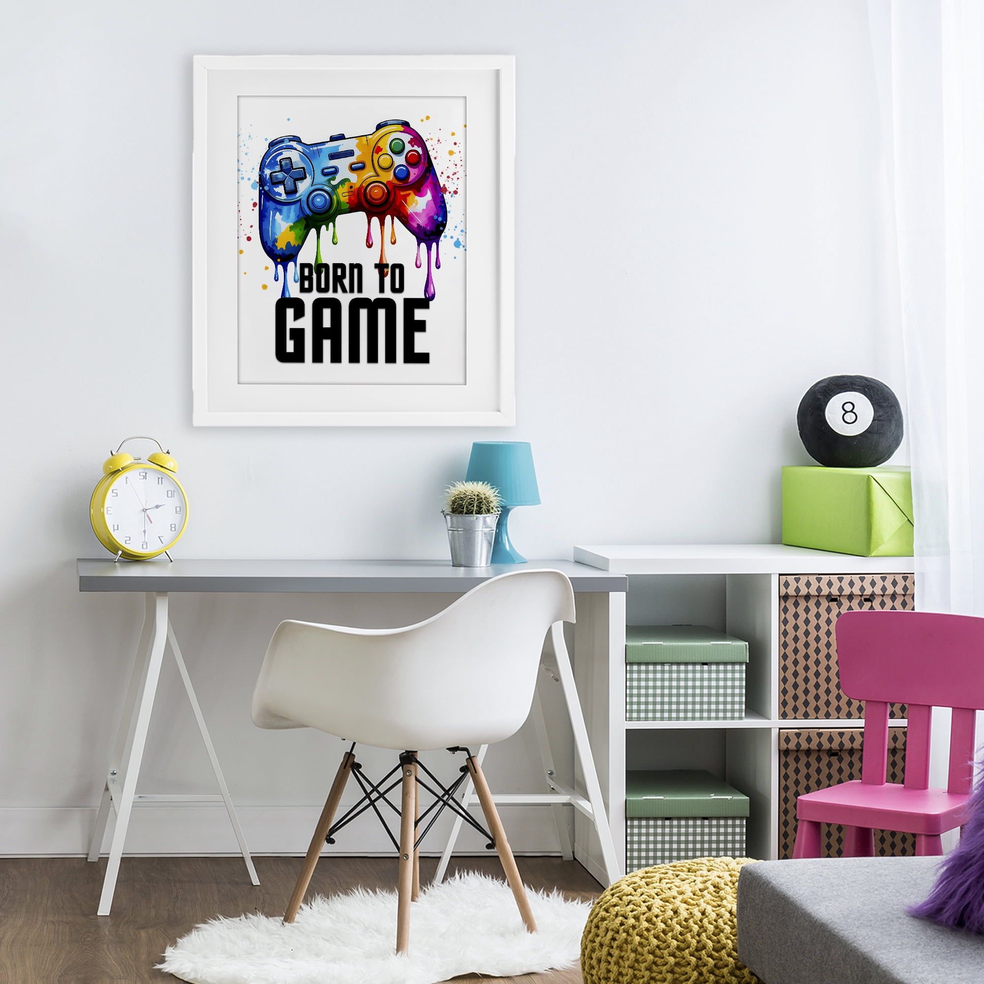 Stupell Industries Born To Game Splash White Framed Print Under Glass, design by Kim Allen