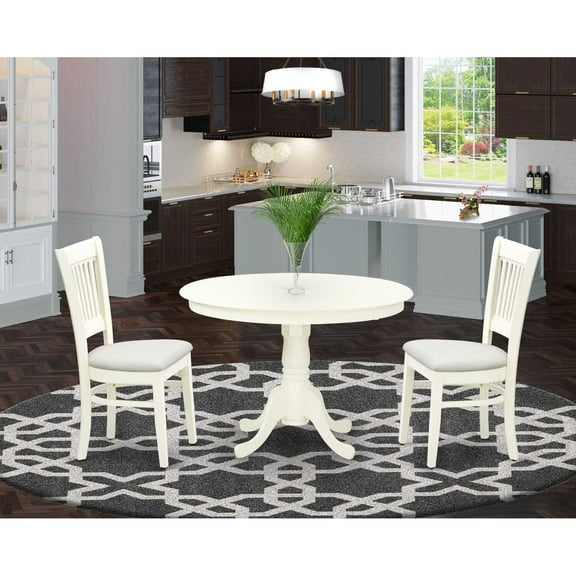 East West Furniture - HLVA3-LWH-C - 3-Piece Dining Table Set- 2 Kitchen Chairs and Modern Kitchen Table - Linen Fabric Seat and Slatted Chair Back - Linen White Finish