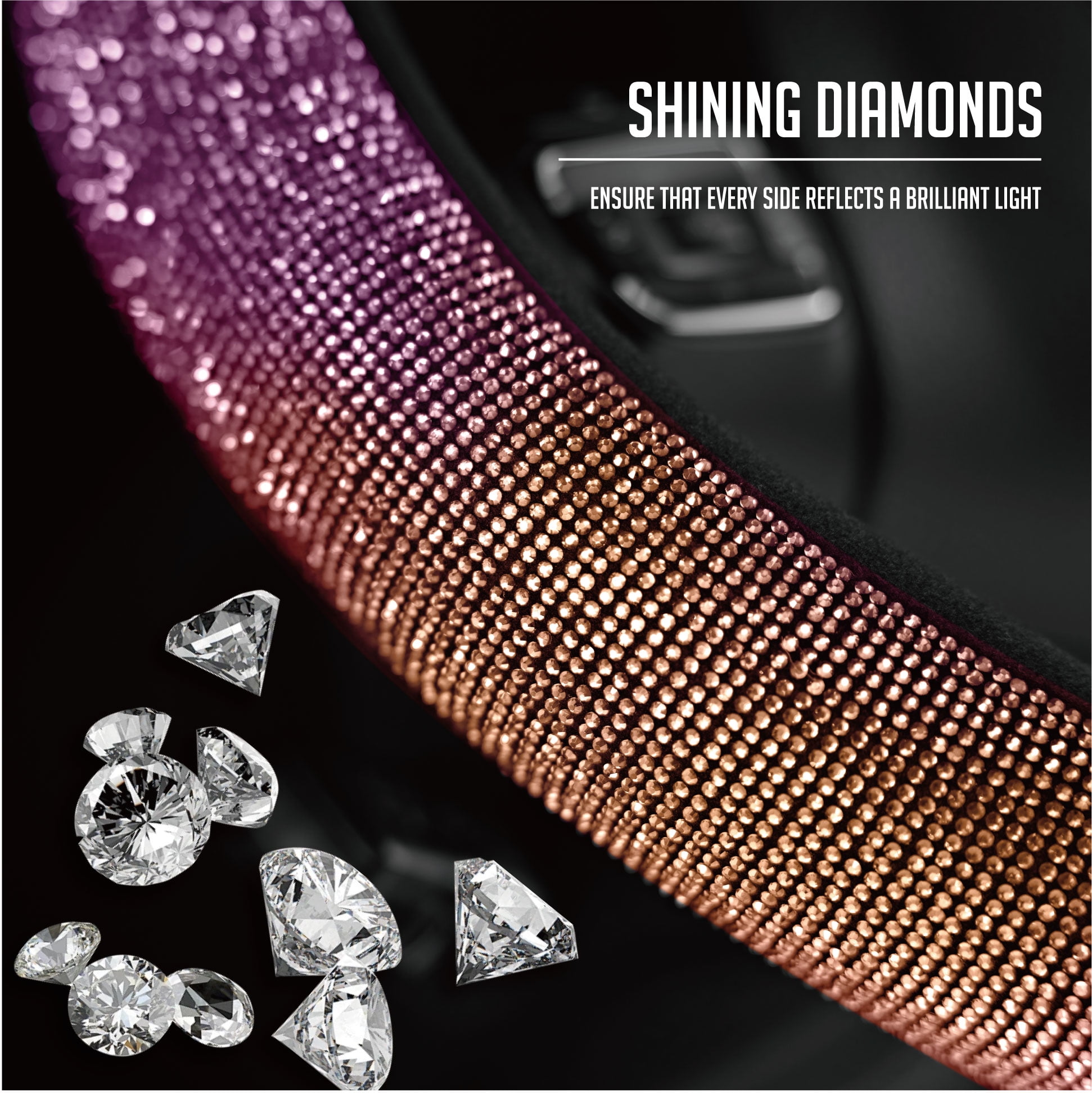 Auto Drive Bling Diamond Steering Wheel Cover, Sparkly Crystal Grip, Universal Fit for Cars,SUVs Pink Orange