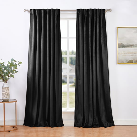 SUN BLK 52" x 84" 2-Pack Velvet Total Blackout Curtain Set, Black