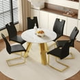 thumbnail image 3 of 42" Round Dining Table Set, Snow Mountain White Sintered Stone Top w/ Black Chairs, Gold Legs, Seats 6, Modern Kitchen/Dining Room Furniture, 3 of 26