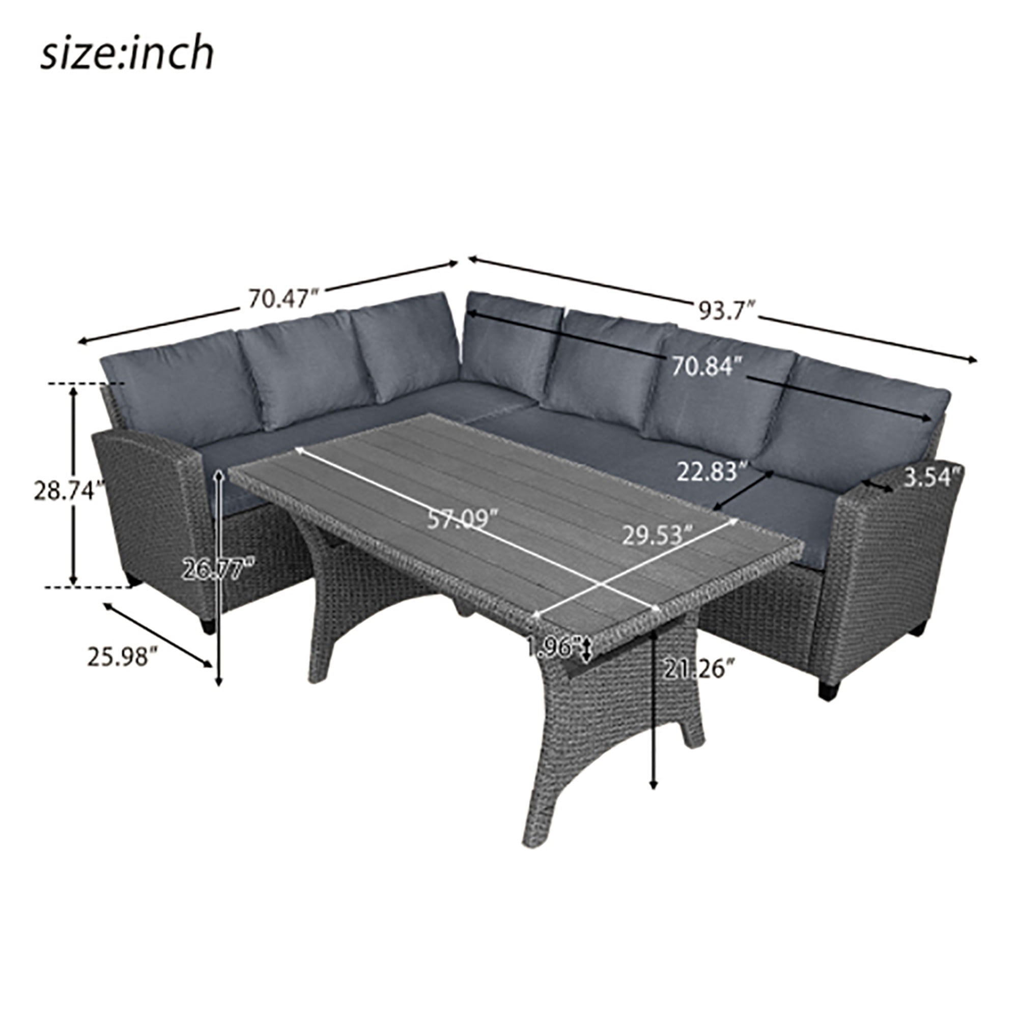 Kadyn Sectional Sofa, Patio Outdoor Furniture L Shape Sofa, Conversation Set All Weather Sectional Sofa Set with Table and Cushions, Gray Kadyn Sectional Sofa, Patio Outdoor Furniture L Shape Sofa, Conversation Set All Weather Sectional Sofa Set with Table and Cushions, Gray