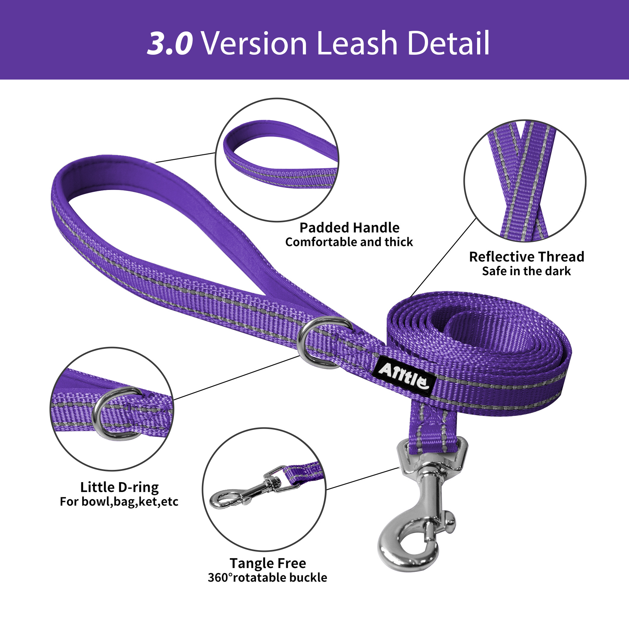 AIITLE Step-In Dog Harness and Leash Set, Purple XXXS photo 3