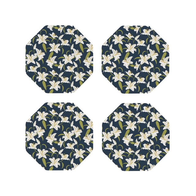 Easygdp sous-Verres Fleurs de Lys Ou Cuir Ensemble de 4 sous-Verres, Antidérapants, Résistants à la Chaleur pour Maison, Bureau, Cuisine (Rond, Carré, Octogone, Hexagone)-Octogone