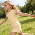 thumbnail image 3 of OGLCCG Girls 2 Piece Outfits Summer Ruffle Short Sleeve T-Shirts and Shorts Sets Ice Silk Sport Suits 1-10 Years, 3 of 7