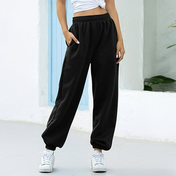 Elastic Waist Sweatpants for Women Drawstring Comfy Sporty Trousers Cinch  Bottom Solid Color Athletic Sweat Pants