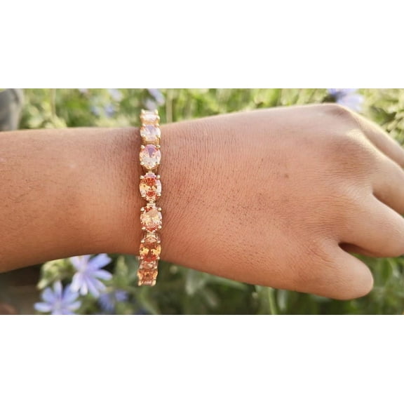 925 Silver Lab created Citine Tennis Bracelet,14K Gold plated Citrine Bracelet,Prong Set Tennis Bracelet,Layering Bracelet Women Gift For