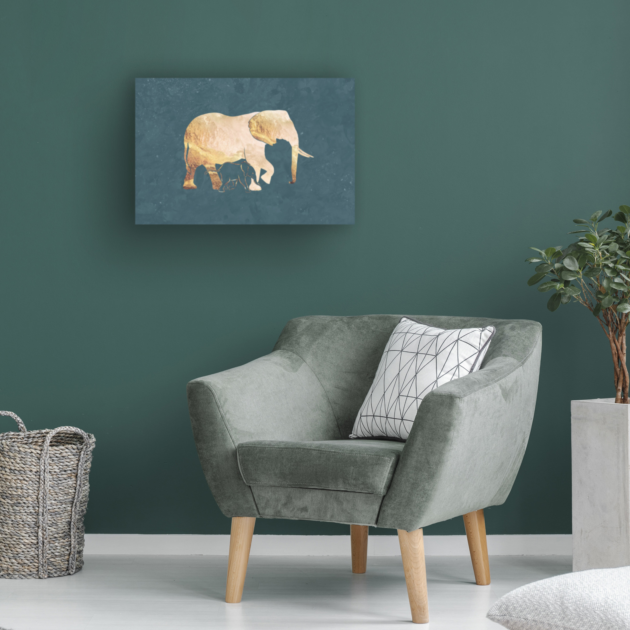 Trademark Fine Art Sarah Manovski Gold green elephants 1 Canvas Wall Art