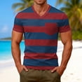 thumbnail image 2 of WAYUTE T Shirts for Man V Neck Short Sleeve Patchwork Color Striped Printed Stretch Fit Tee Tops with Front Pocket Beach Casual Outdoor T-Shirts, 2 of 7