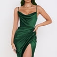thumbnail image 4 of Vestido de satén con cuello halter sexy para mujer Vestido plisado con hendidura apretada para cóctel, vestido de fiesta Vestido formal de cóctel Adepaton BST2000444-4, 4 of 5