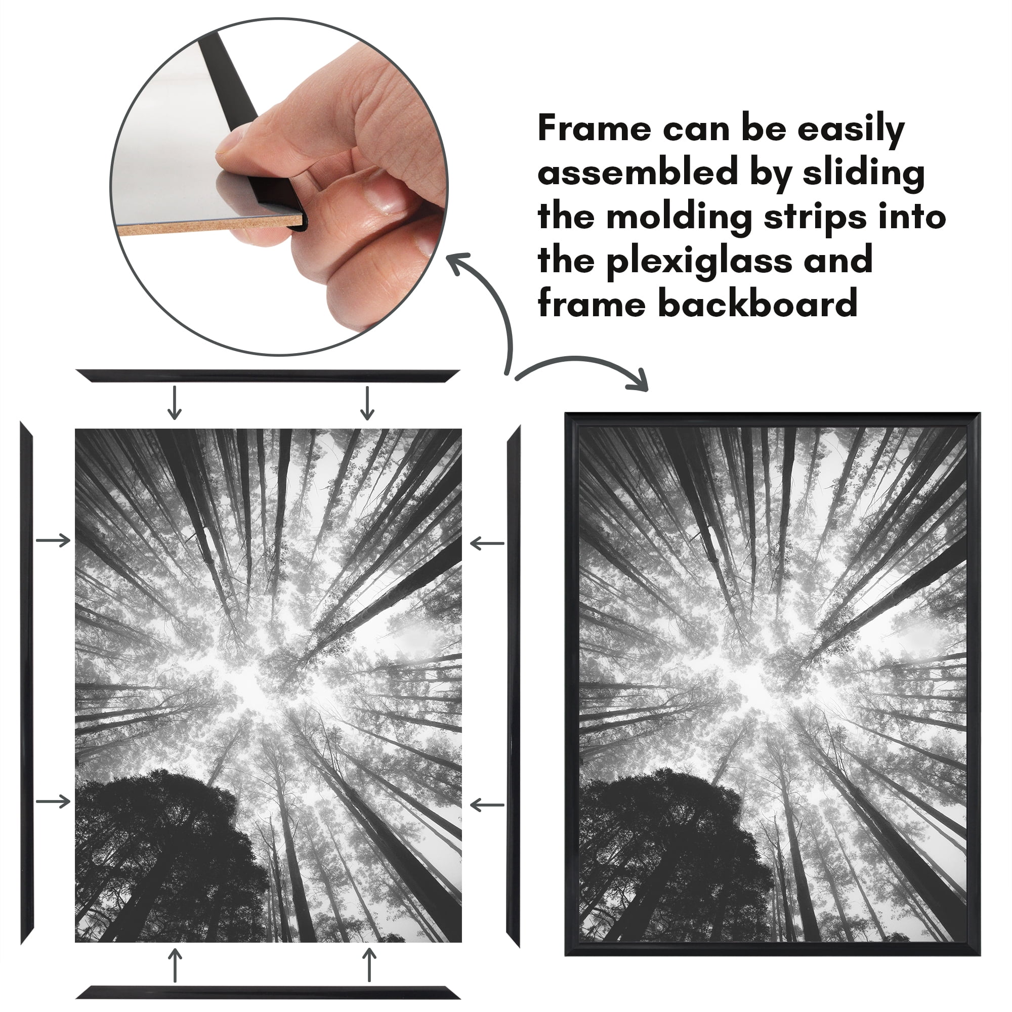 Americanflat 12x16 Picture Frame 3 Pack Polished Front Cover Slide Photo Buildable Molding Fusion - Black