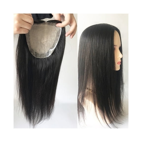 Hair Topper for Women, Silky Straight Human Hair Topper 15x16CM Large Silk Base Hair Pieces No Clips, Natural European Hair Topper for Thicking Hair