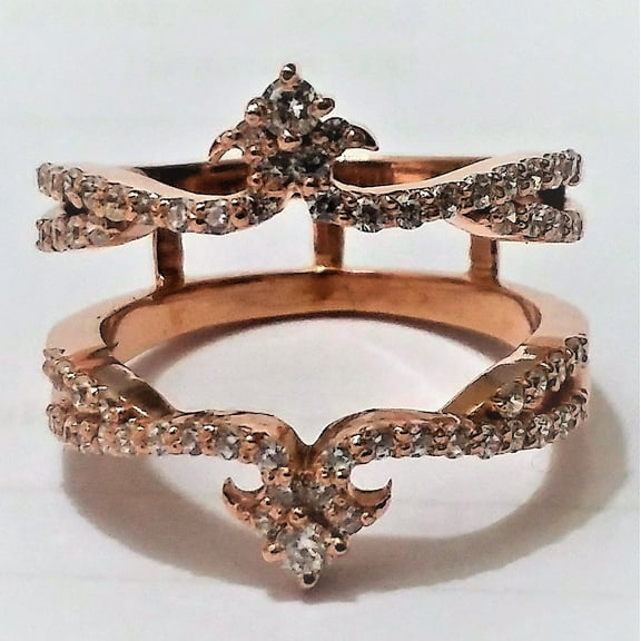 Bluebell Jewels 14K Rose Gold Finish Double Band Crown Ring Cubic Zirconia Accents, Wrap Vintage Style