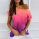 thumbnail image 1 of Fiudx Ofertas Flash Artículos En Oferta Mujer Verano Cuello Redondo Manga Corta Estampado Sin Tirantes Camiseta Tops Blusas, 1 of 5