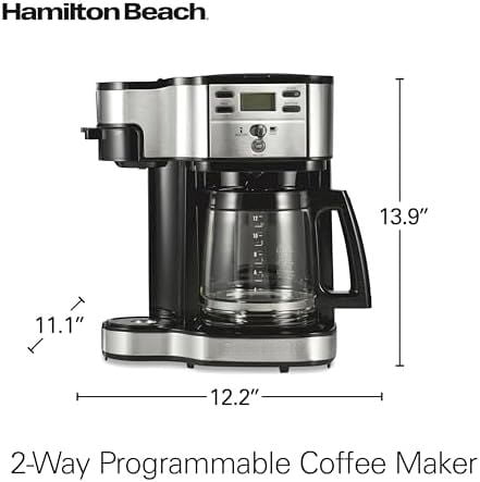2-Way Programmable Coffee Maker, 12 Cup Glass Carafe And Single Serve Coffee Maker, Black with Stainless Steel Accents, 49980RG