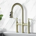 thumbnail image 2 of maxwellbathroomandki Transitional Bridge Kitchen Faucet with Pull-Down Sprayhead, Double Handle Kitchen Sink Faucet Brushed Gold Brushed, 2 of 5