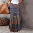 thumbnail image 3 of Women Patchwork Floral Print Maxi Skirt High Waist Bohemian Style A Line Long Skirt with Elastic Waistband for Casual Daily Wear Blue M, 3 of 4