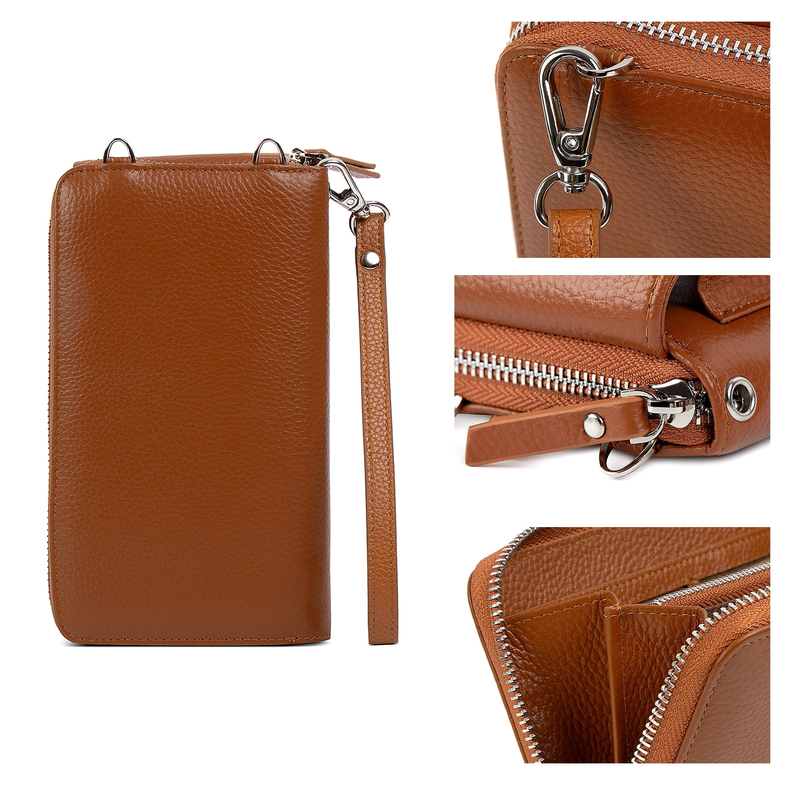 Pearl Angeli Women's Leather Mobile Phone Crossbody Cell Phone Bag RFID (brown)