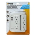 thumbnail image 2 of Woods 2-USB/6-Standard Outlet 2.4A/15A White Swivel Surge Tap 41424, 2 of 7