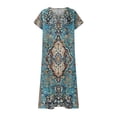 thumbnail image 4 of Women's Retro Floral Print V Neck Short Sleeve Midi Dress Loose Fit Flowy Beach Dress Comfy Summer Dress for Vacation and Casual Wear, Size S-2XL, 4 of 5