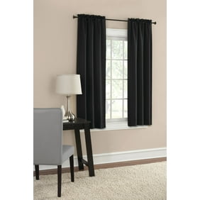 Mainstays Solid Color Room Darkening Rod Pocket Curtain Panel Pair Set Of 2 Black 30 X 84 Walmart Com Walmart Com