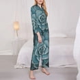thumbnail image 3 of Salouo Blue Color Cactus Pattern Women's Pajamas Set Long Sleeve Button Down Sleepwear Soft Pj Lounge Sets for women 2 Piece Pjs Set with Long Pants-Medium, 3 of 7