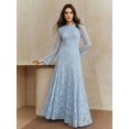 thumbnail image 5 of Womens Light Blue Long Sleeve Lace Maxi Dress, Elegant Round Neck Slim Fit, 5 of 7