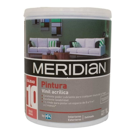 Pintura Meridian Satinado para Interiores y Exteriores Vinil Acrílica 1 Litro