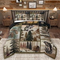 Homewish Pike Fish Queen Comforter Set,Bass Big Fish Bedding Sets,Rustic Farmhouse Cabin Bedding Comforter Set For Boys Kids,Breathable Home Decor Reversible,3 Pieces
