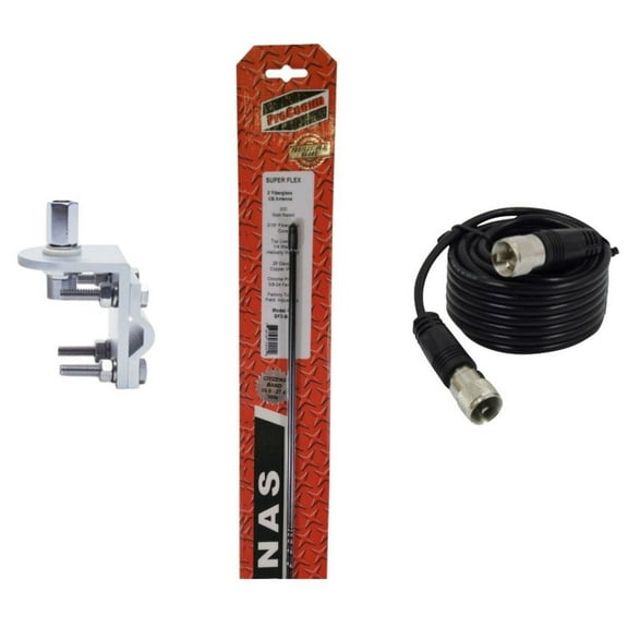PROCOMM SF4-B 4' SUPER FLEX CB RADIO FIBERGLASS ANTENNA, 9ft RG58, MIRROR MOUNT
