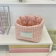 thumbnail image 4 of Soft Checkered Fabric Storage Basket - Padded Desktop Organizer for Cosmetics/Jewelry/Ends, Decorative Miscellaneous Bin with Reinforced Handles - Ideal for Bedroom/Bathroom/Vanity, 5*4in, Pink, 4 of 8