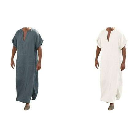 2 Pack(White & Dark Gray) Mens Casual Fashion X Short Cotton V Neck Short Type B Sleeve Robe Jacket Mens Dress Shirts Plus Size Short Sleeve Bodysuit Men