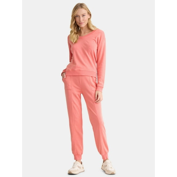 Time and Tru Women's and Women’s Plus French Terry Sweatshirt and Joggers Set, 2-Piece, Sizes XS-4X